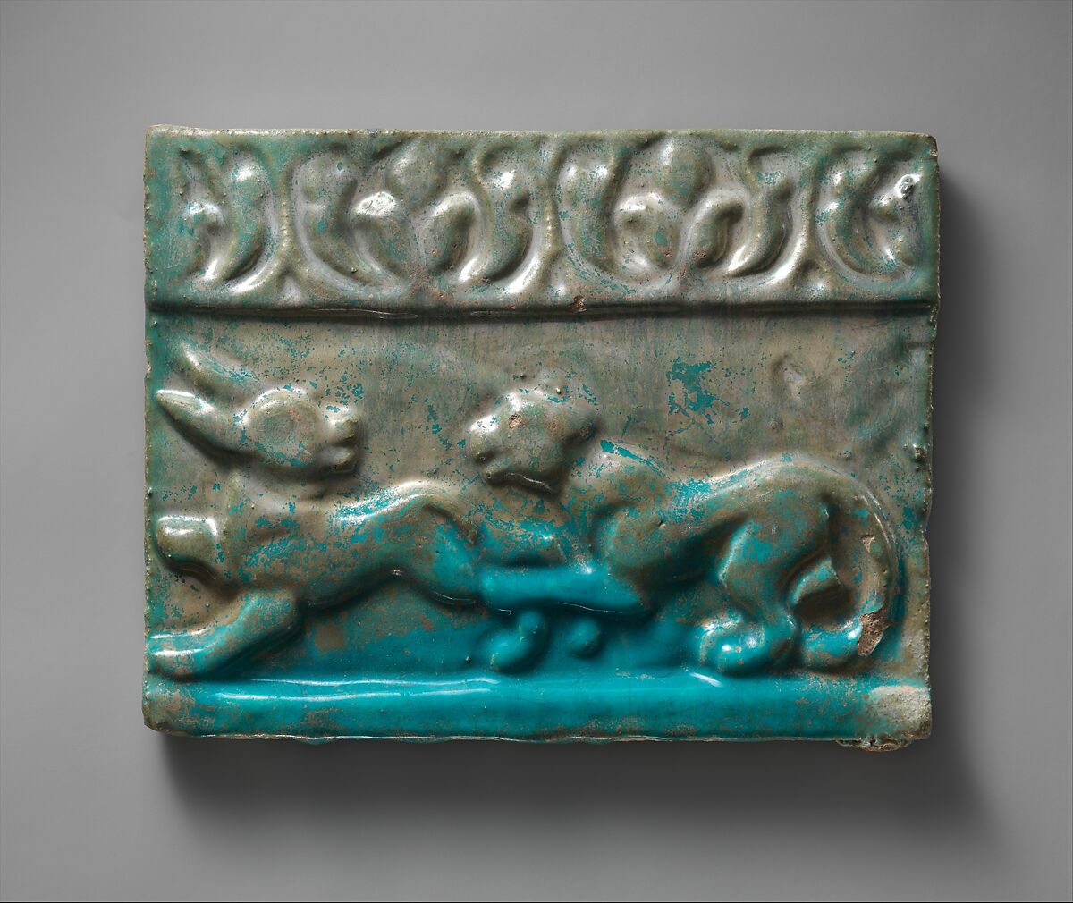Tile from a Frieze, Stonepaste; molded and glazed 