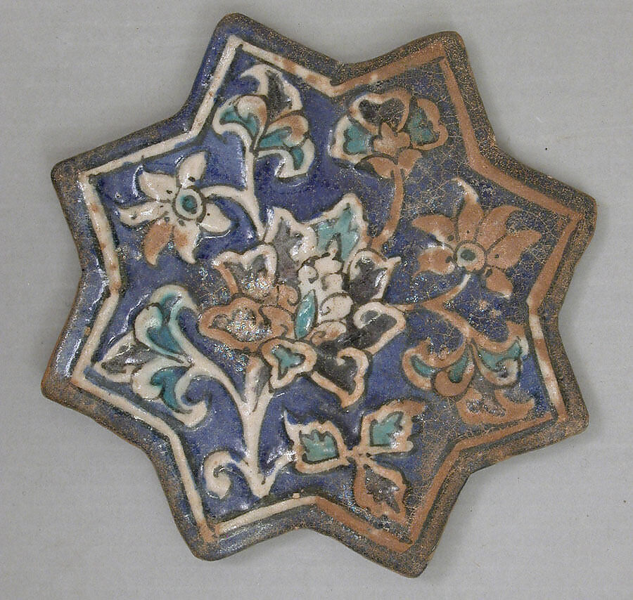 Star-Shaped Tile, Stonepaste; molded and underglaze painted 