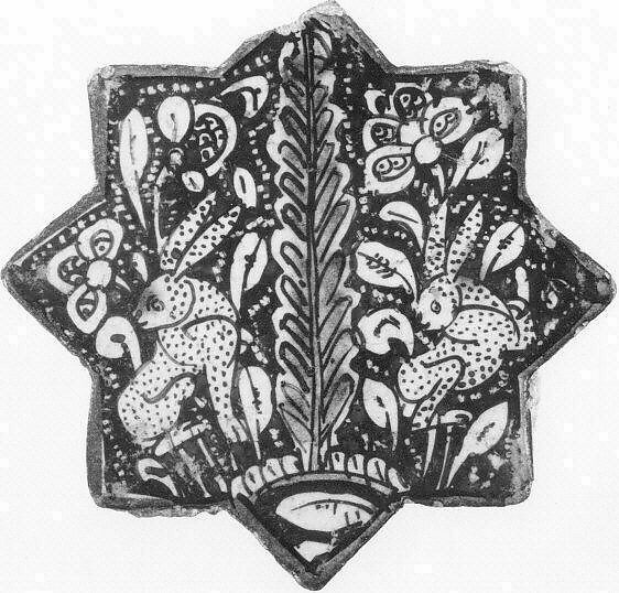 Star-Shaped Tile, Stonepaste; overglaze luster-painted