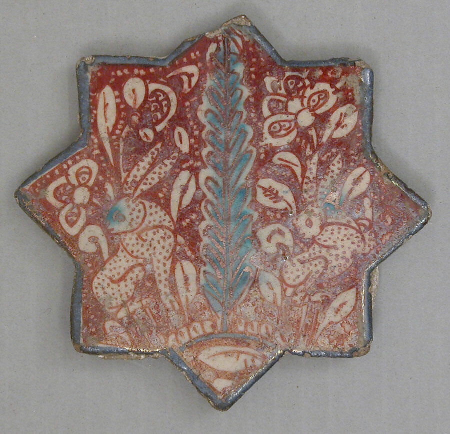 Star-Shaped Tile, Stonepaste; overglaze luster-painted 