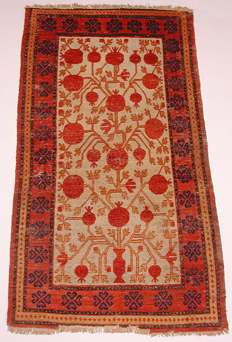 Carpet, Cotton (warp), wool (weft and pile); asymmetrically knotted pile