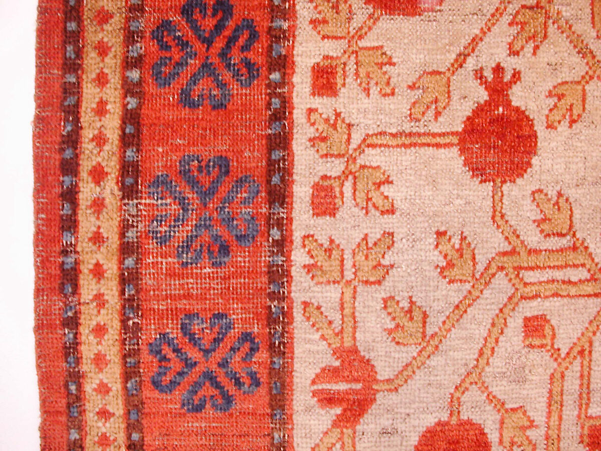 Carpet, Cotton (warp), wool (weft and pile); asymmetrically knotted pile