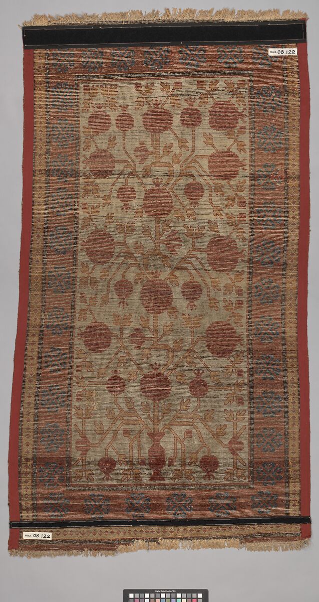 Carpet, Cotton (warp), wool (weft and pile); asymmetrically knotted pile