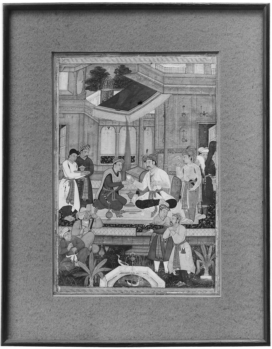 Interior of a Courtyard with Figures, Opaque watercolor, ink, and gold on paper