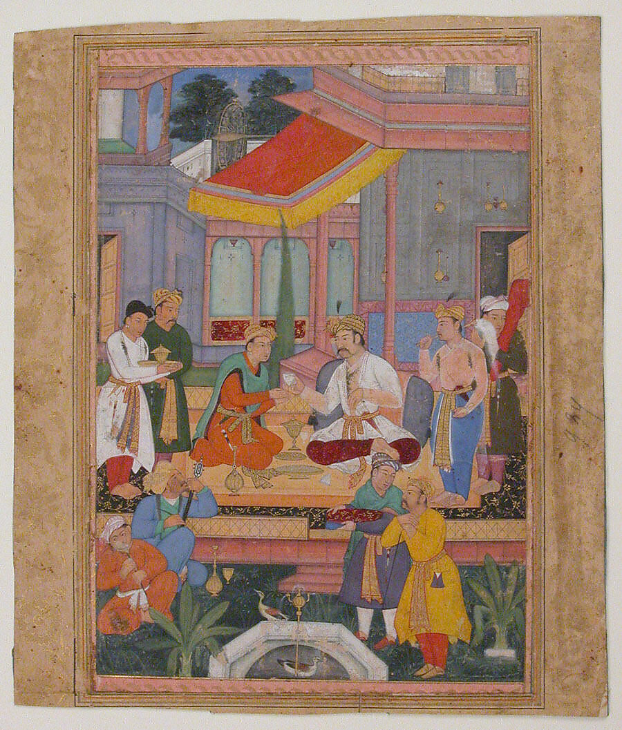 Interior of a Courtyard with Figures, Opaque watercolor, ink, and gold on paper