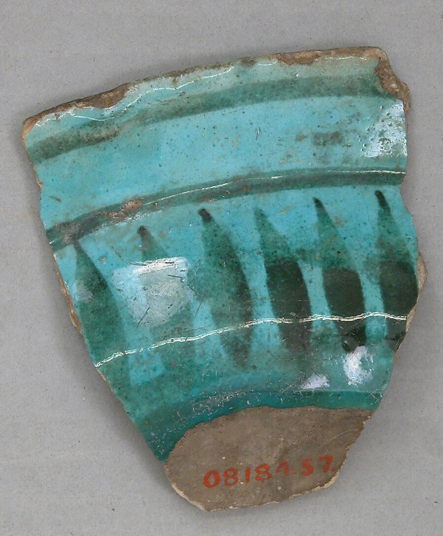 Ceramic Fragment, Earthenware; underglaze painted blue; transparent turquoise glaze 