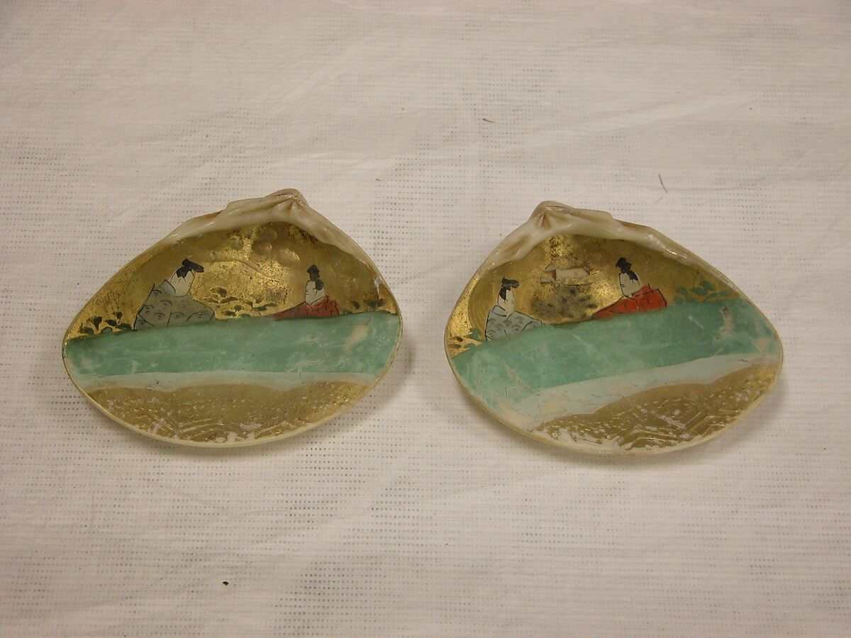 Shell Game (Kaiawase) Set, Clam shells painted in gold and color, Japan