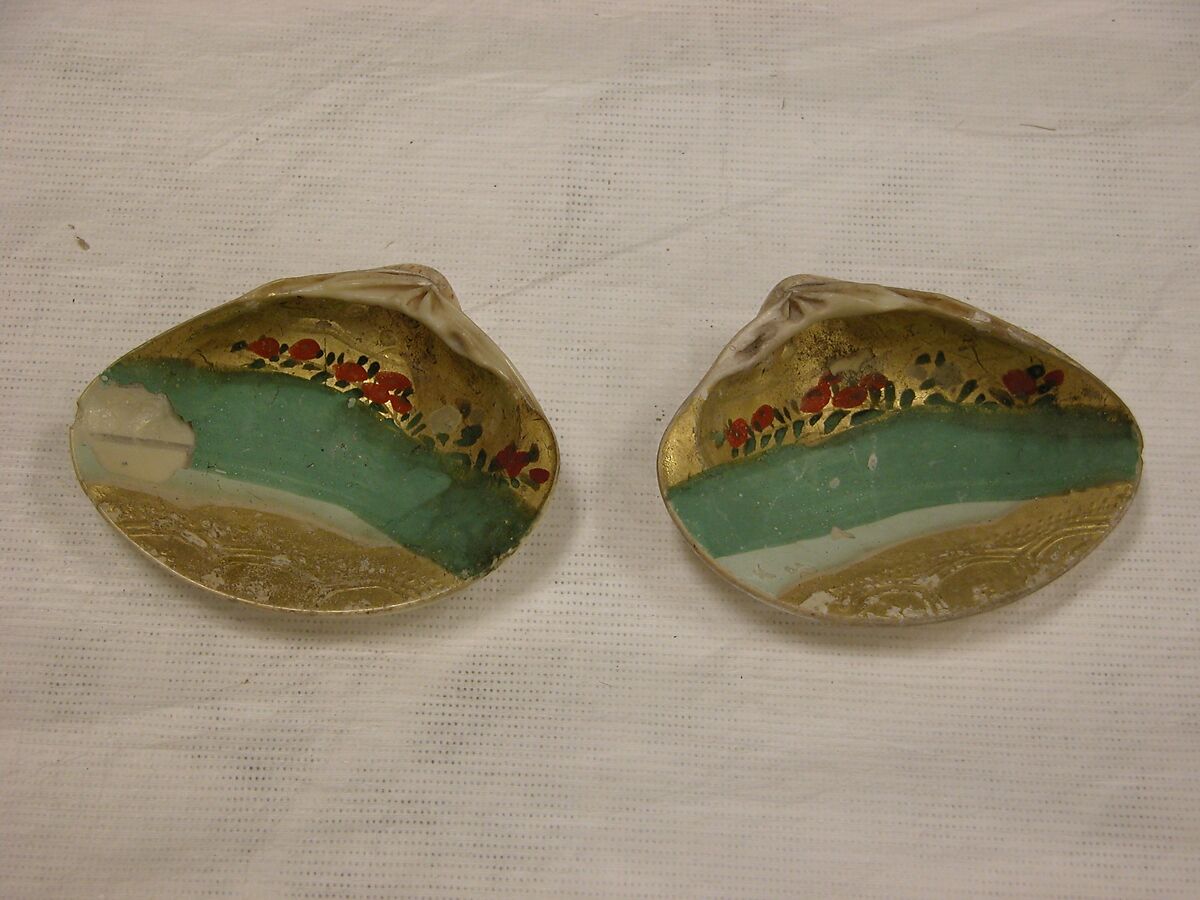 Shell Game (Kaiawase) Set, Clam shells painted in gold and color, Japan