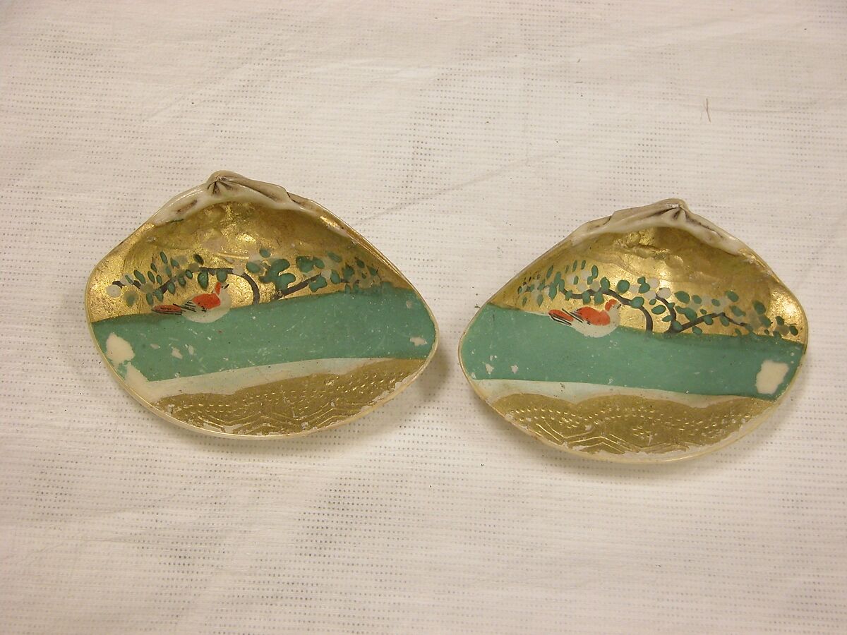 Shell Game (Kaiawase) Set, Clam shells painted in gold and color, Japan