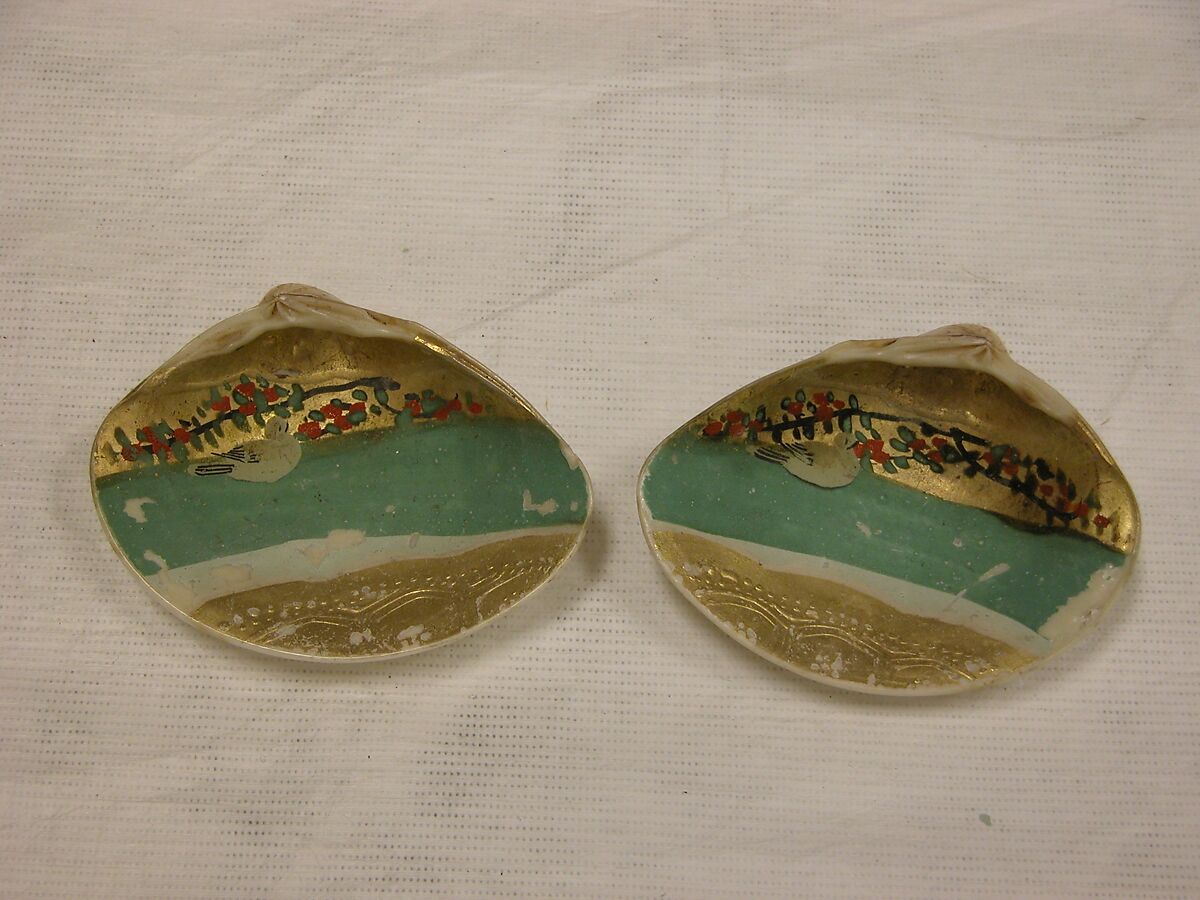 Shell Game (Kaiawase) Set, Clam shells painted in gold and color, Japan