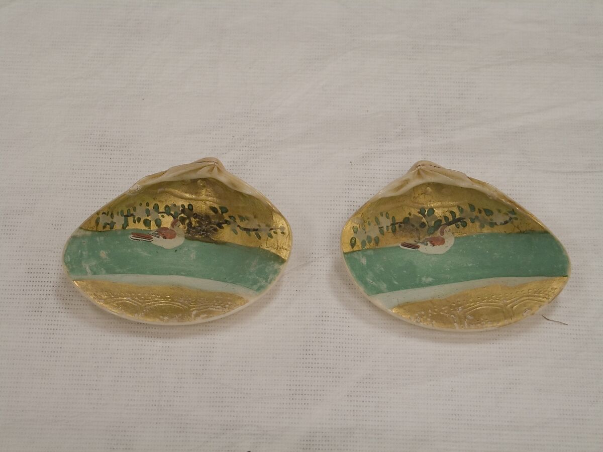 Shell Game (Kaiawase) Set, Clam shells painted in gold and color, Japan