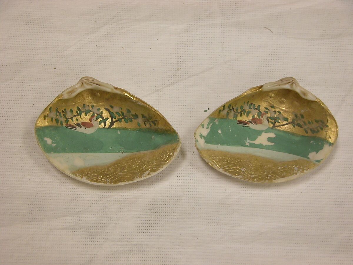 Shell Game (Kaiawase) Set, Clam shells painted in gold and color, Japan