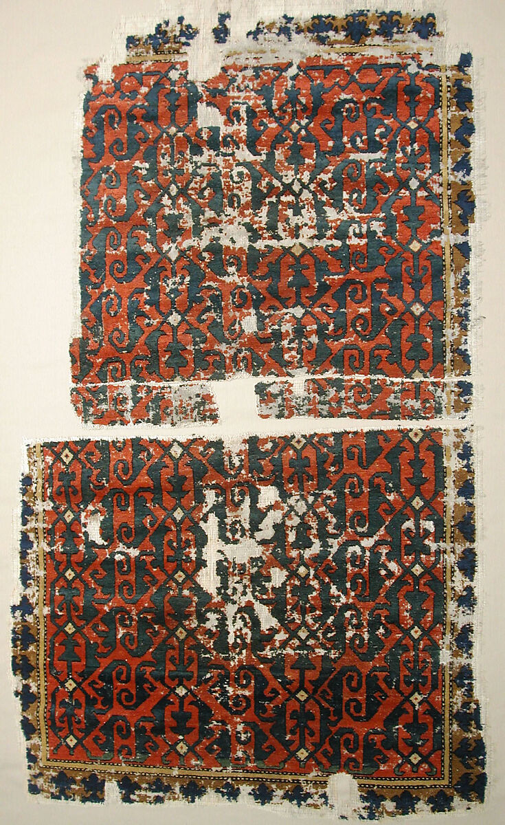 Carpet, Cotton (warp and weft); wool (pile); symmetrically knotted pile 
