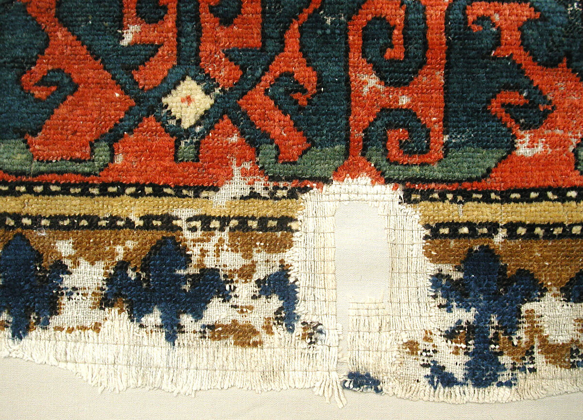 Carpet, Cotton (warp and weft); wool (pile); symmetrically knotted pile