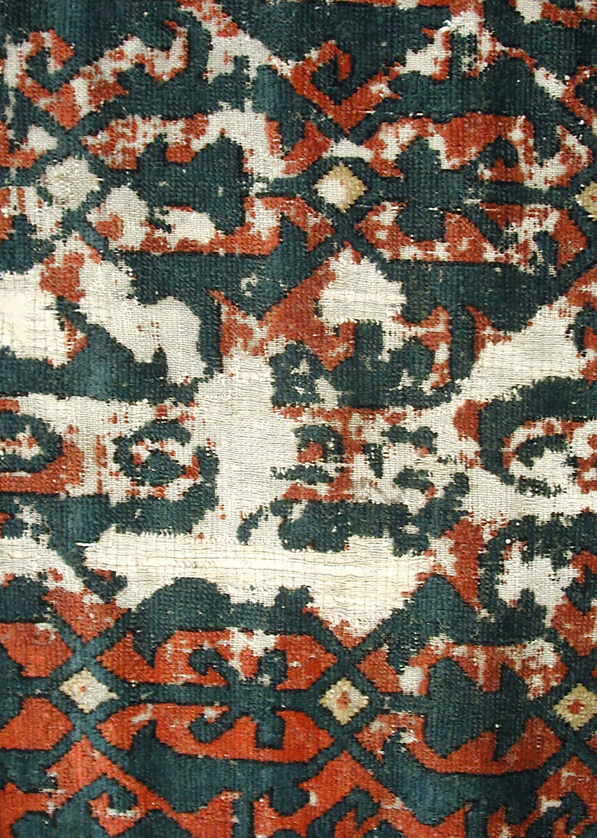 Carpet, Cotton (warp and weft); wool (pile); symmetrically knotted pile
