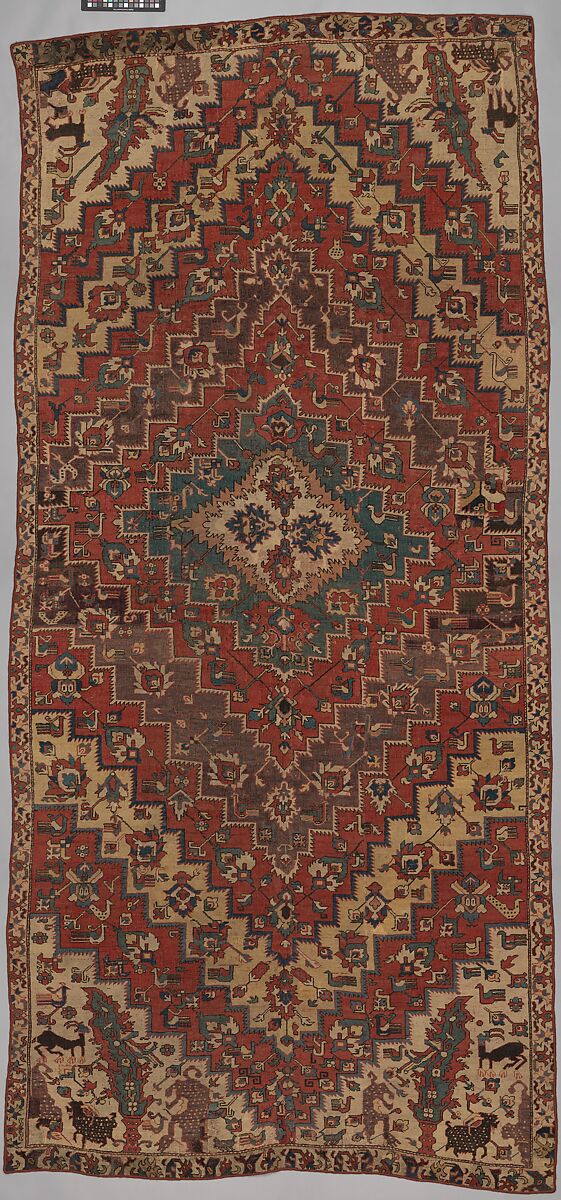 Rug with an Interlocking Lozenge-Medallion Design, Wool (warp, weft, and pile); symmetrically knotted pile 