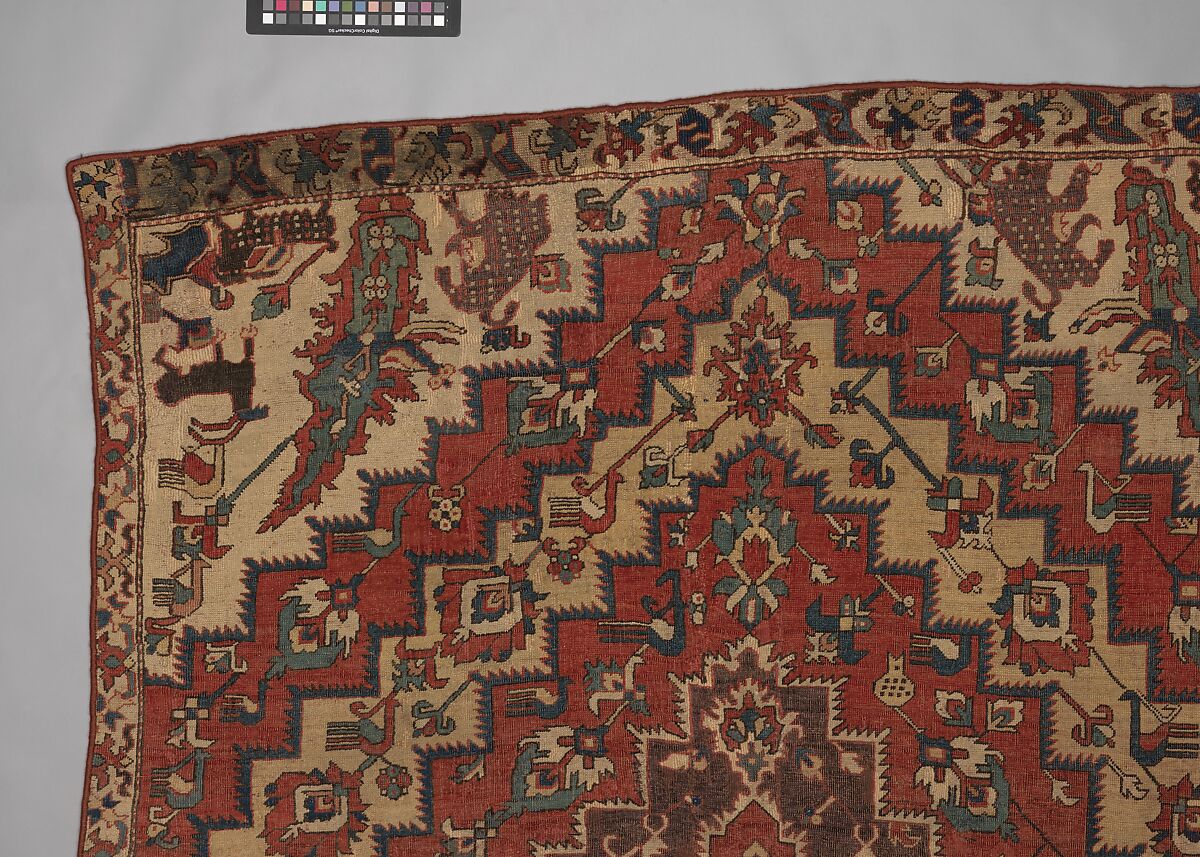 Rug with an Interlocking Lozenge-Medallion Design, Wool (warp, weft, and pile); symmetrically knotted pile