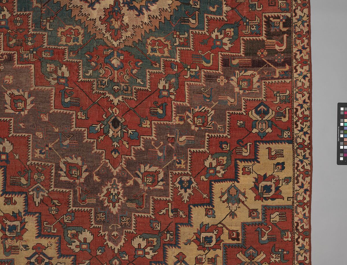 Rug with an Interlocking Lozenge-Medallion Design, Wool (warp, weft, and pile); symmetrically knotted pile