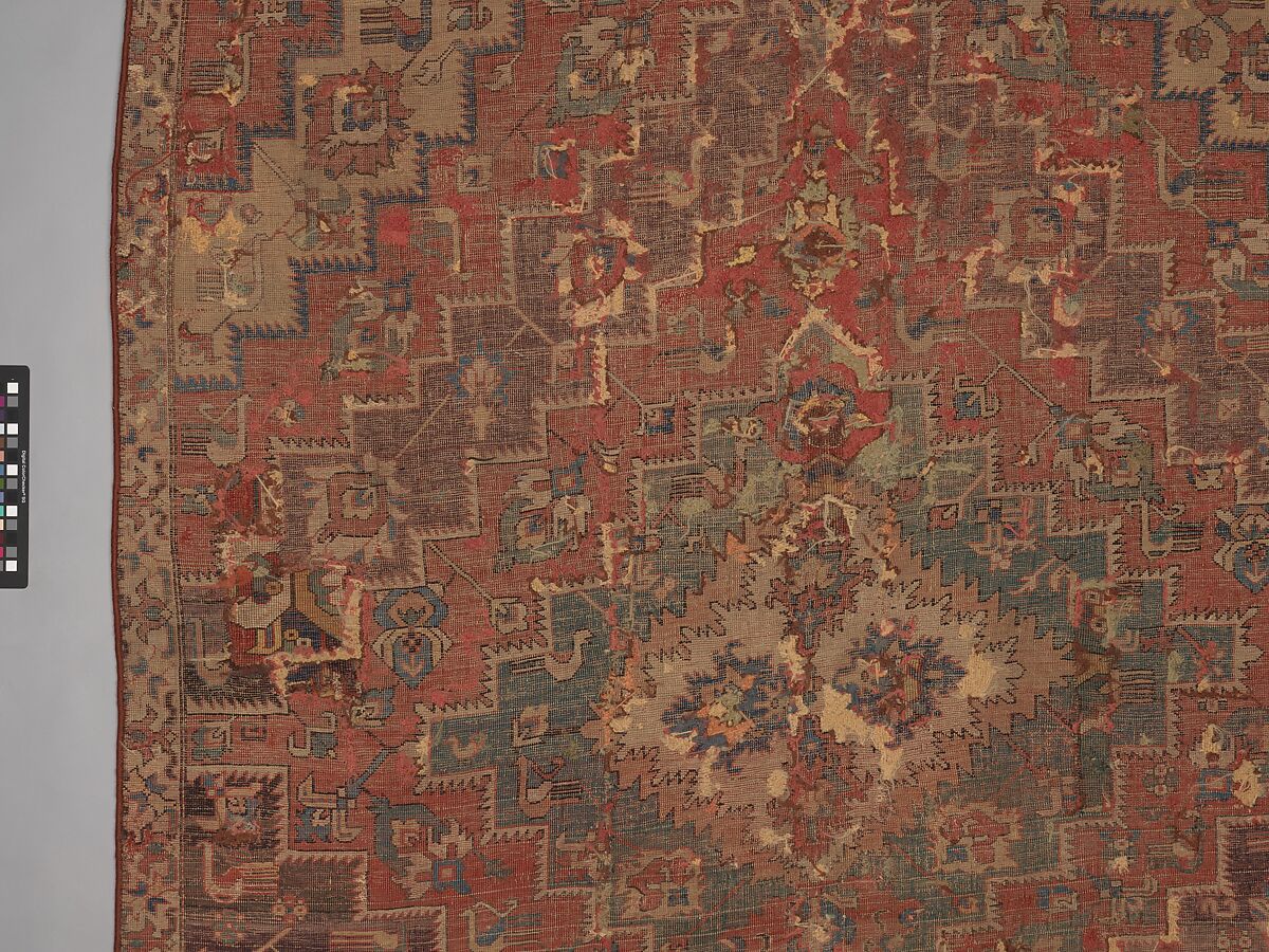 Rug with an Interlocking Lozenge-Medallion Design, Wool (warp, weft, and pile); symmetrically knotted pile