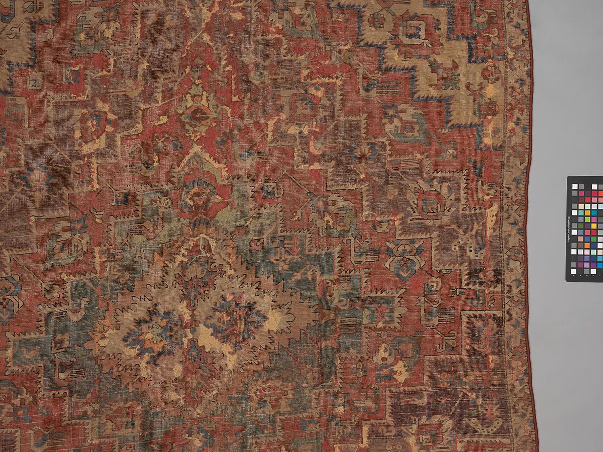 Rug with an Interlocking Lozenge-Medallion Design, Wool (warp, weft, and pile); symmetrically knotted pile