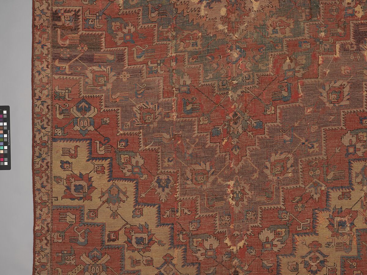 Rug with an Interlocking Lozenge-Medallion Design, Wool (warp, weft, and pile); symmetrically knotted pile