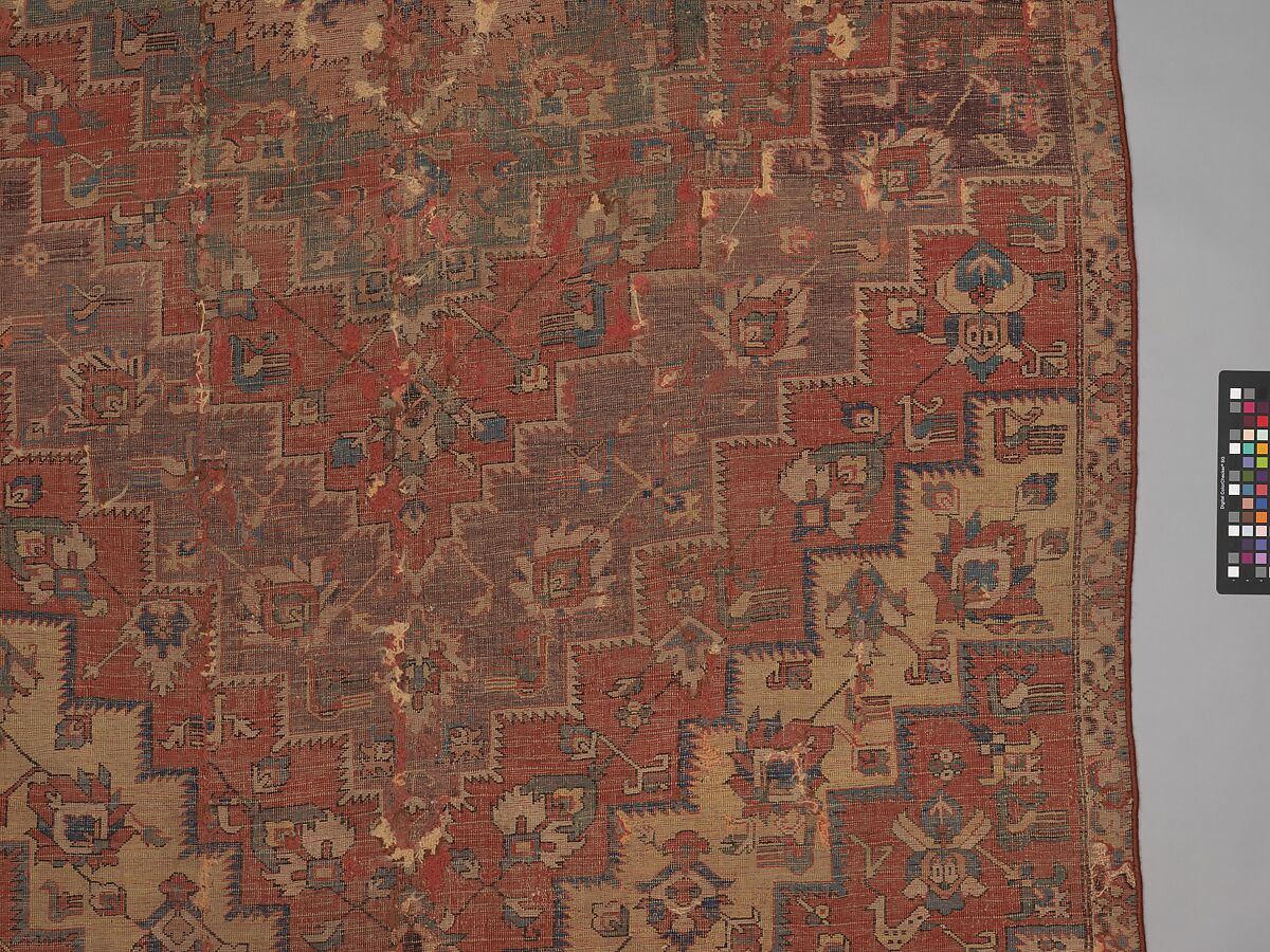 Rug with an Interlocking Lozenge-Medallion Design, Wool (warp, weft, and pile); symmetrically knotted pile