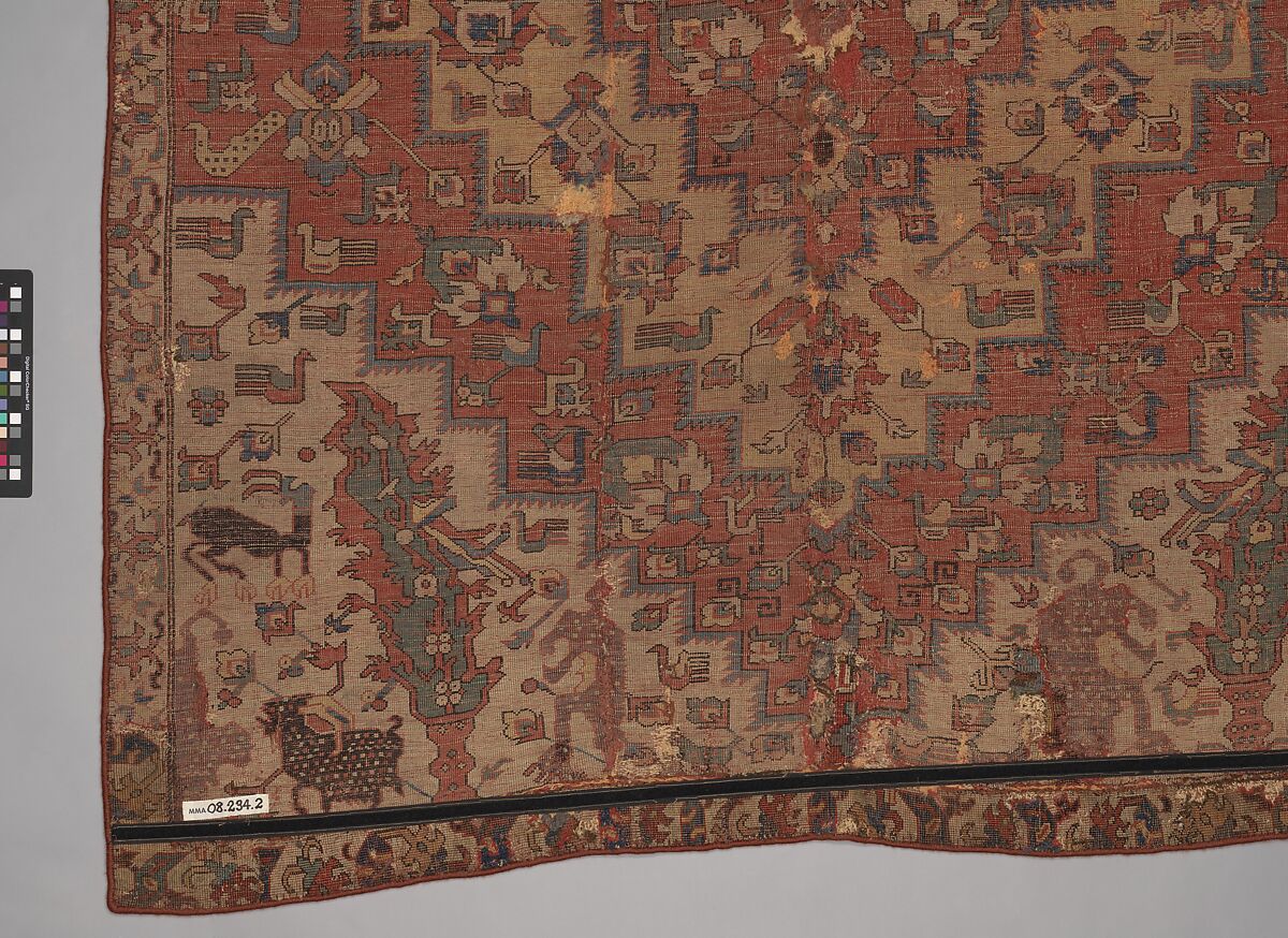 Rug with an Interlocking Lozenge-Medallion Design, Wool (warp, weft, and pile); symmetrically knotted pile
