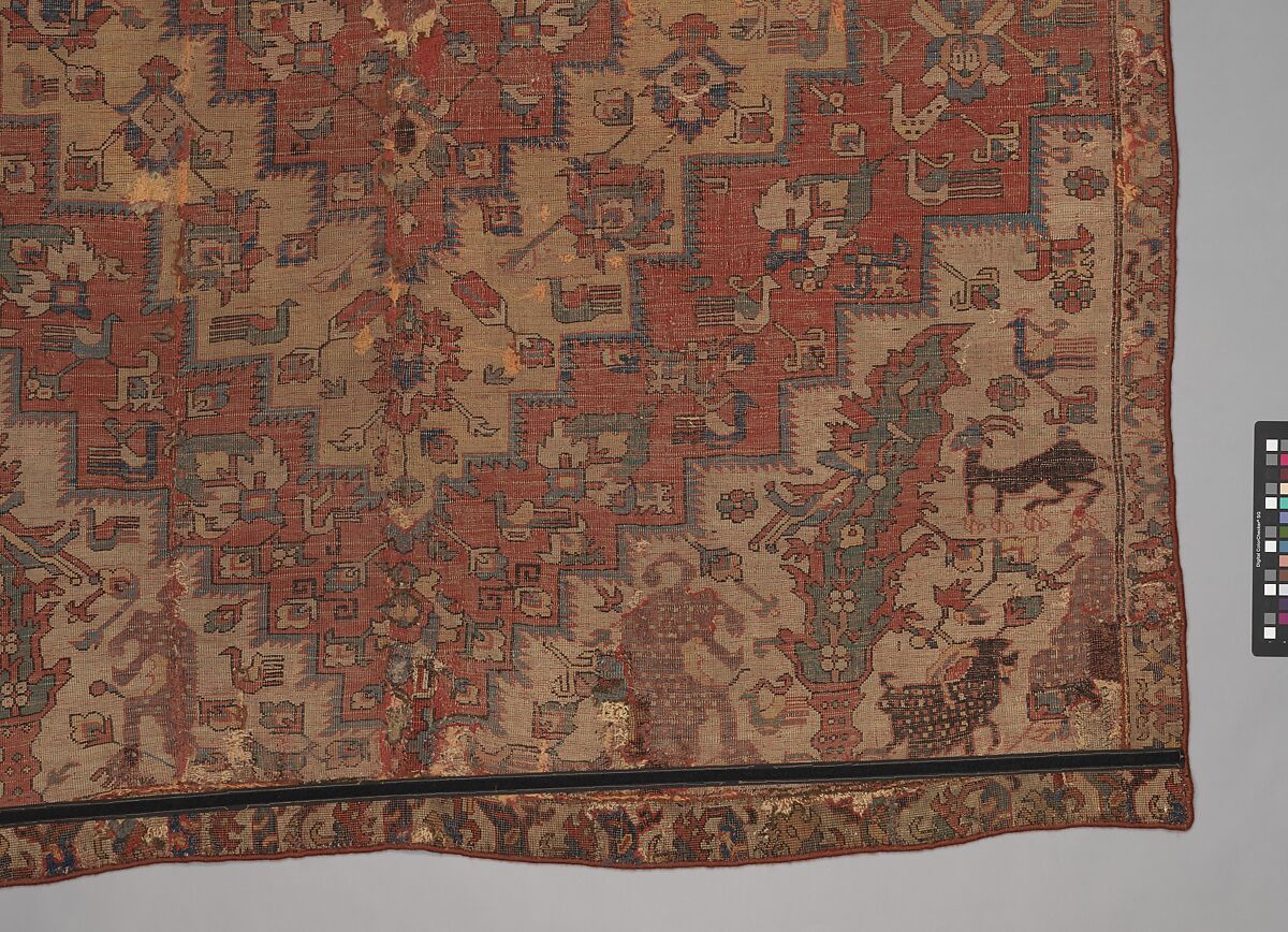 Rug with an Interlocking Lozenge-Medallion Design, Wool (warp, weft, and pile); symmetrically knotted pile