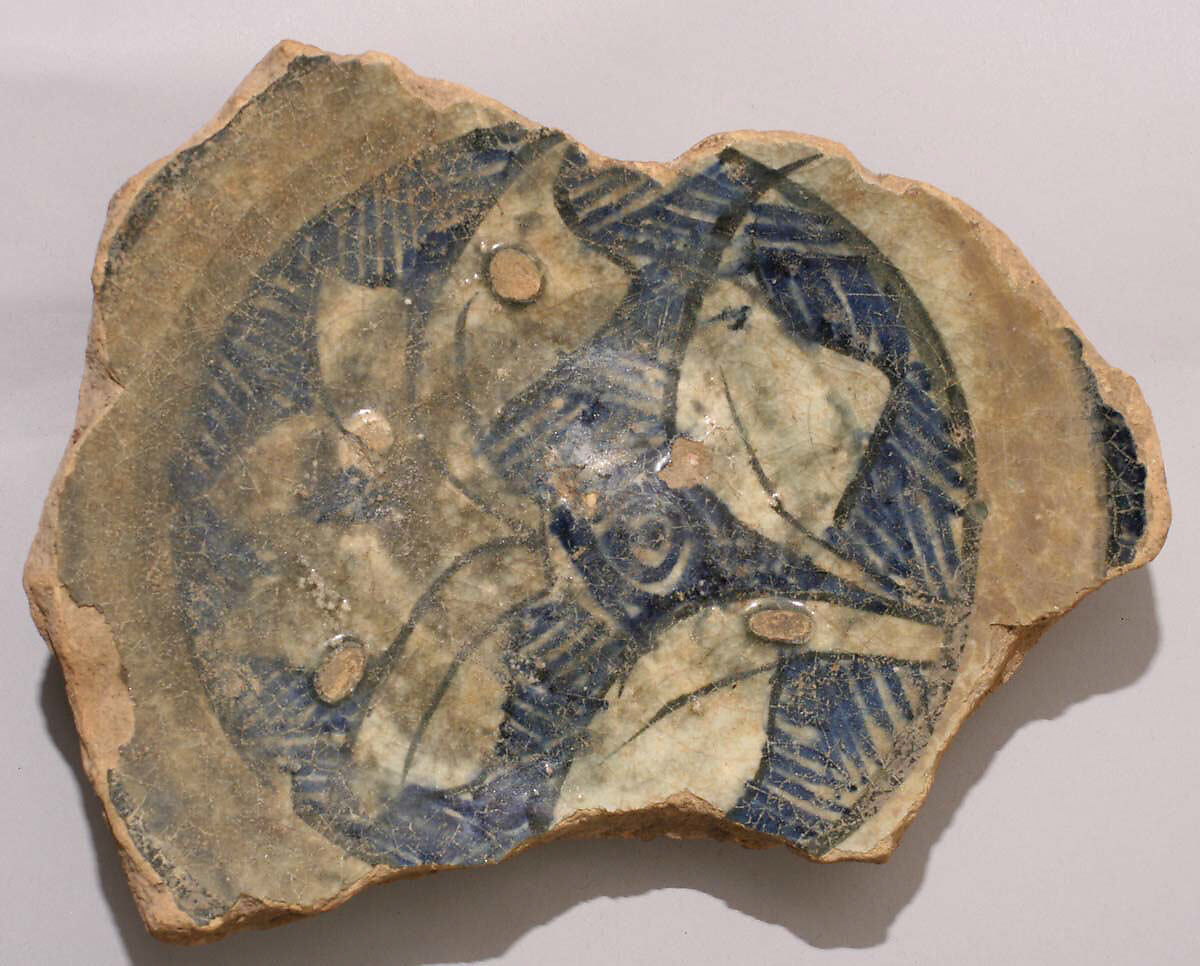 Fragment of a Bowl, Stonepaste; underglaze blue; transparent, colorless glaze 