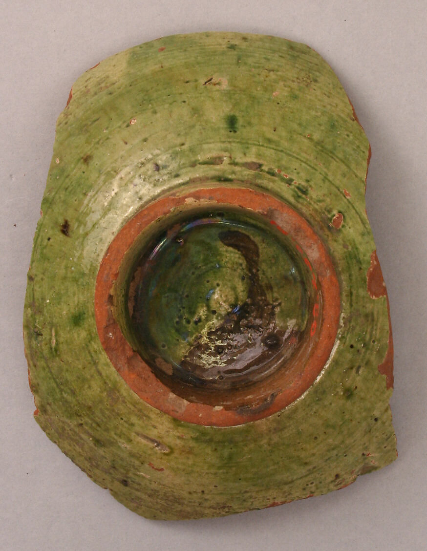 Fragment of a Bowl, Earthenware; incised decoration through white slip and coloring under transparent glaze