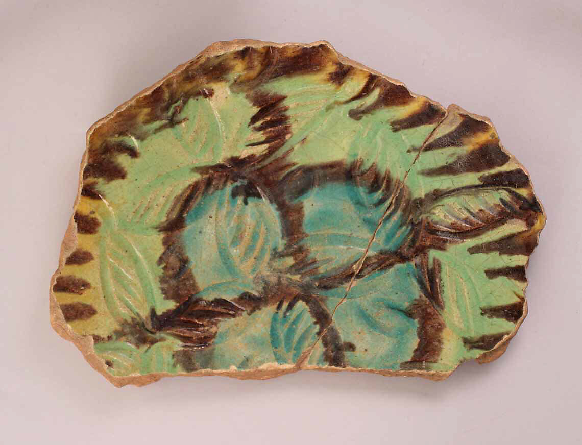 Ceramic Fragment, Earthenware; molded, slipped and polychrome glazed 