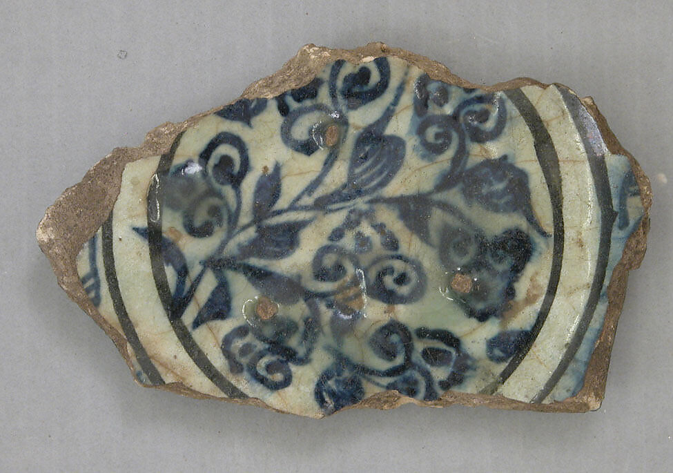 Fragment, Stonepaste; polychrome painted under transparent glaze 