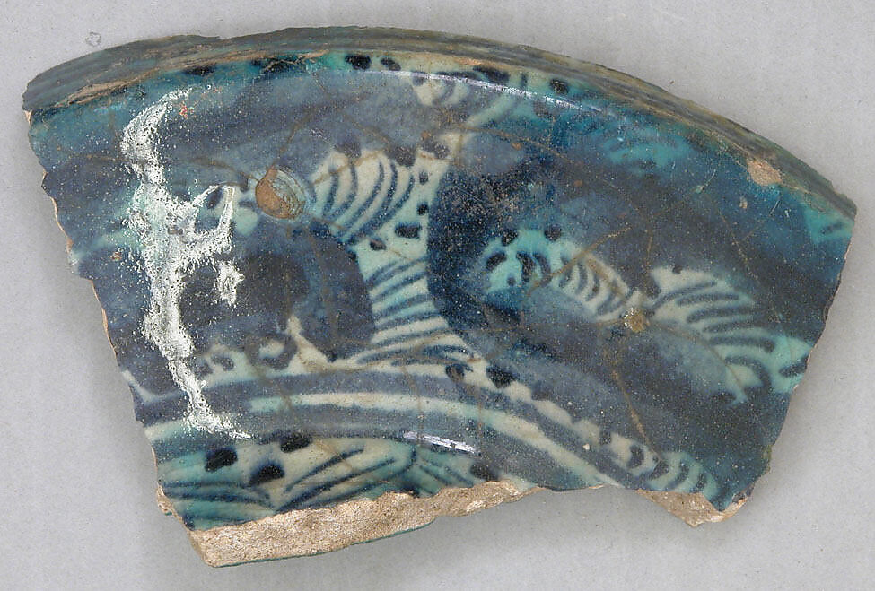Ceramic Fragment, Stonepaste; underglaze painted under colorless glaze 