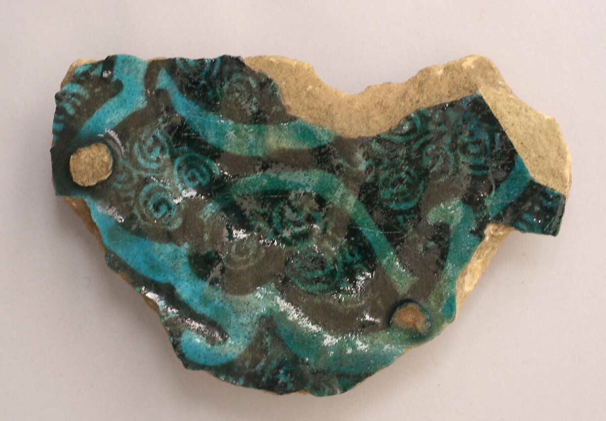 Ceramic Fragment, Stonepaste; underglaze painted under turquoise glaze 