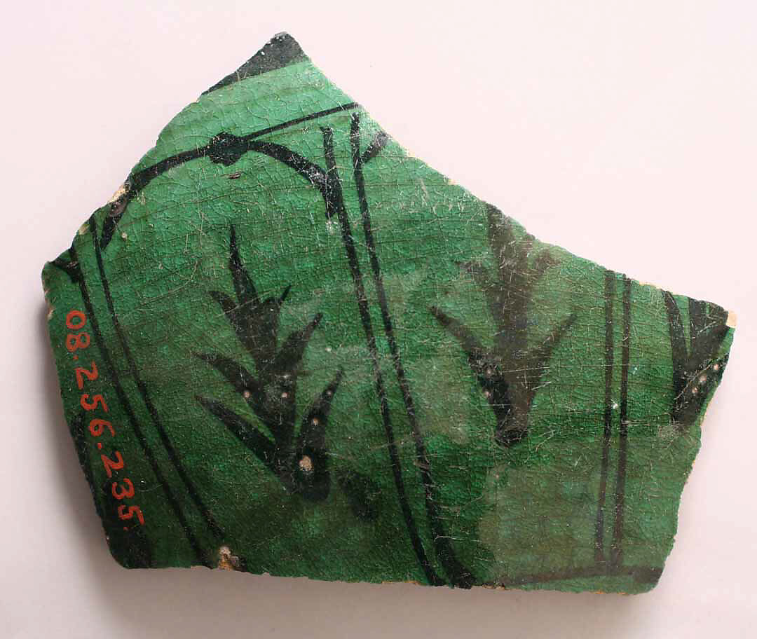 Ceramic Fragment, Earthenware; painted and slip-painted painted under green glaze 