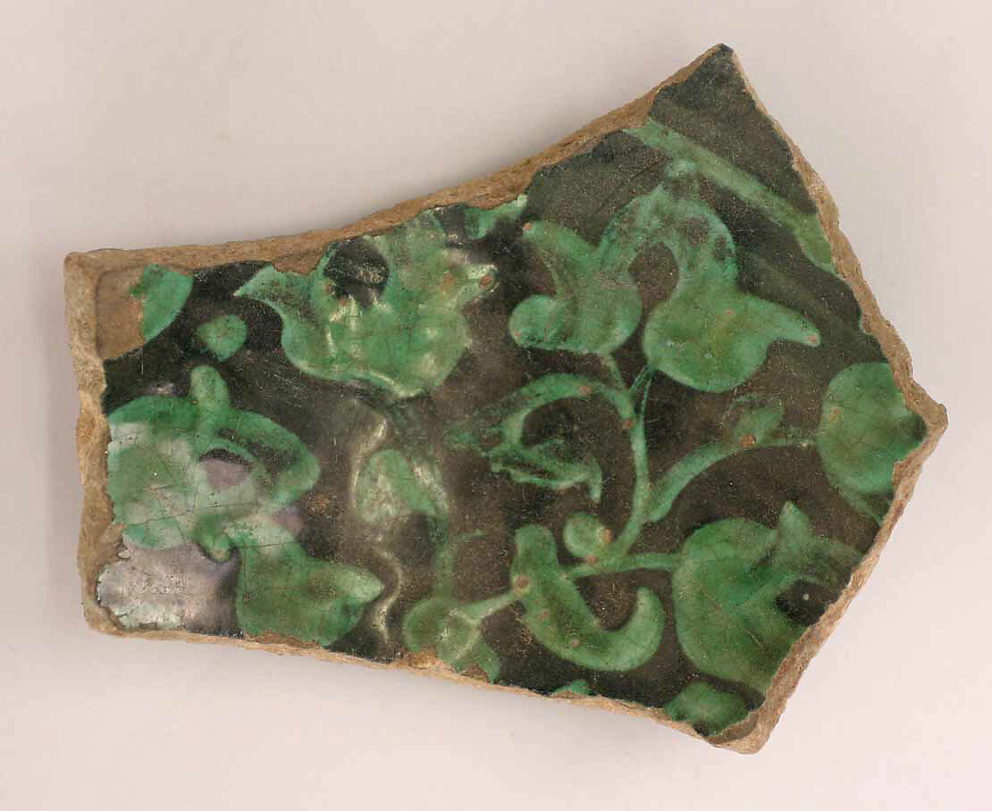 Ceramic Fragment, Earthenware; painted and slip-painted painted under green glaze