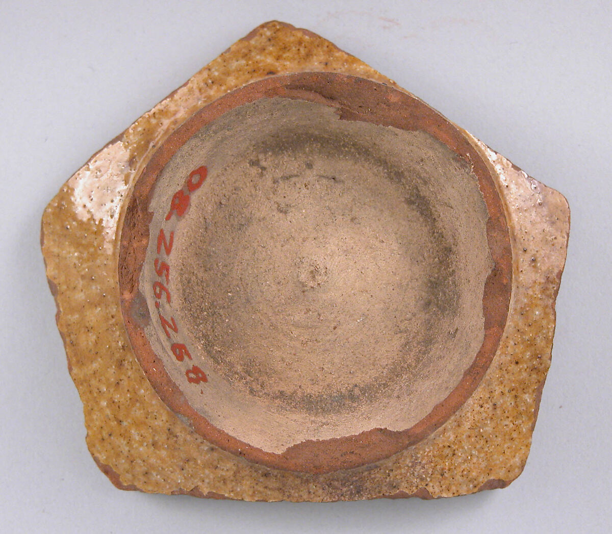 Ceramic Fragment, Earthenware; incised decoration through white slip and coloring under transparent glaze