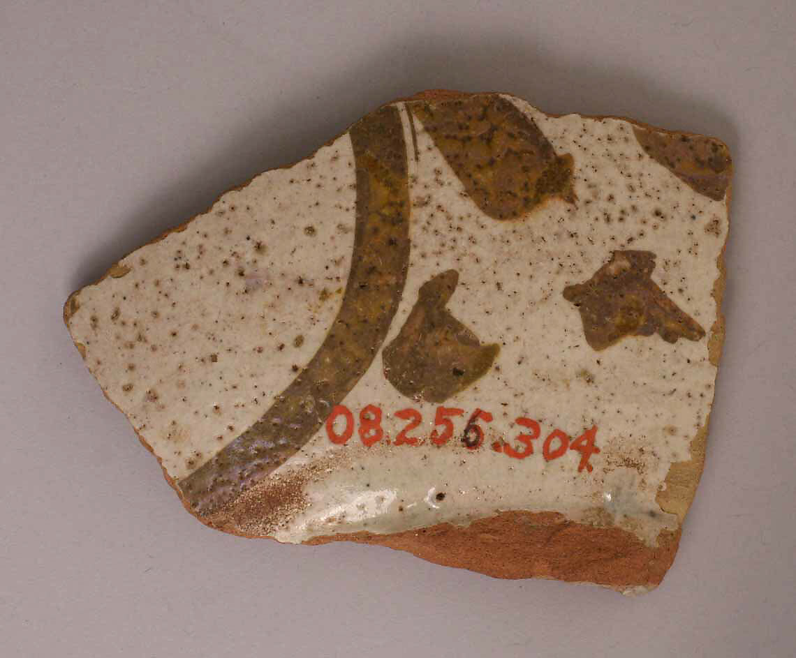Ceramic Fragment, Earthenware; tin enameled, luster-painted