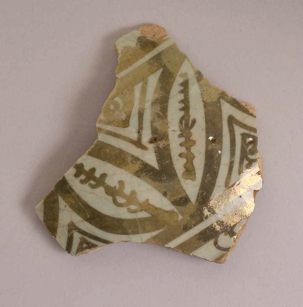 Ceramic Fragment, Eartheware; tin enameled, luster-painted 