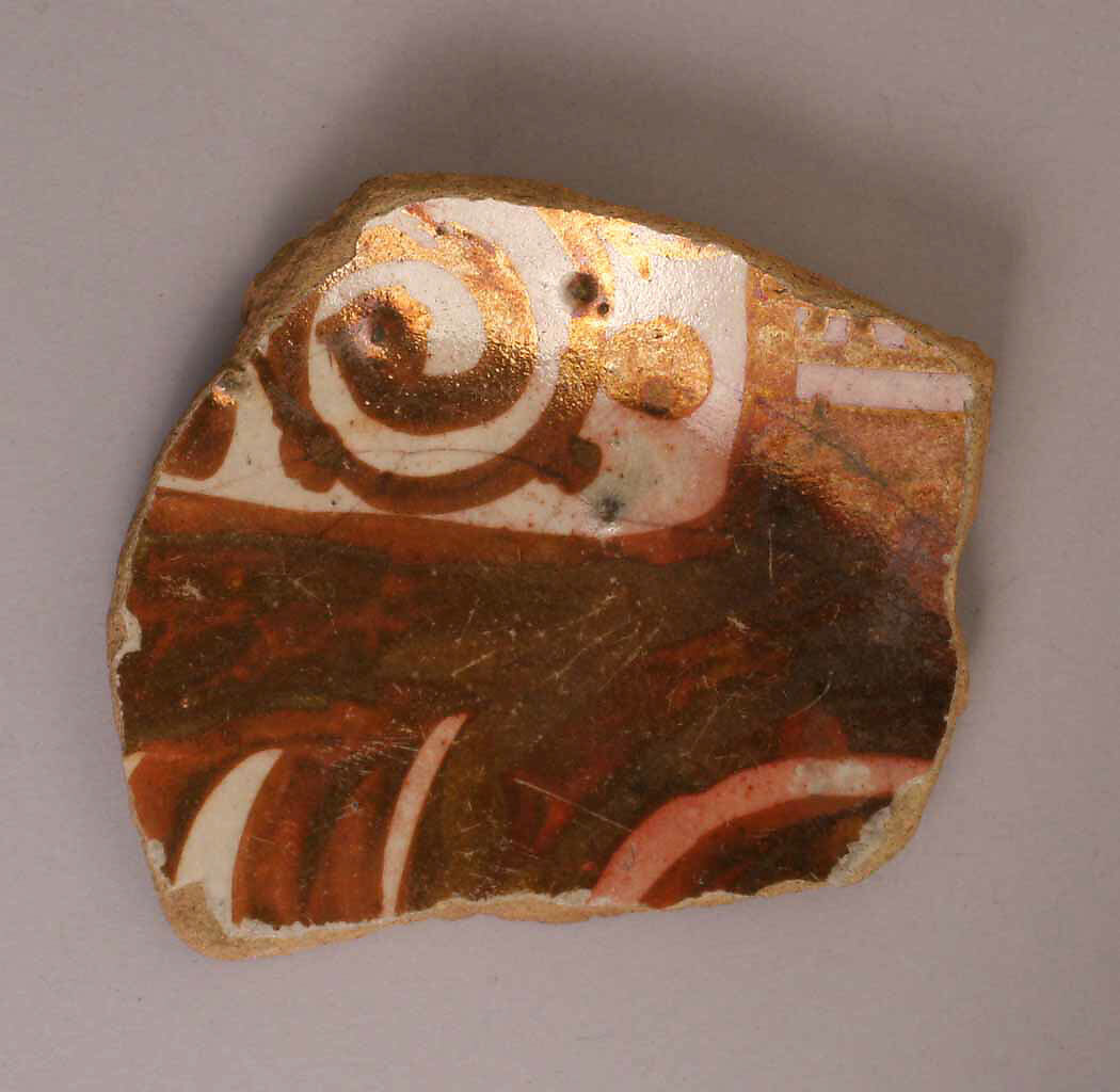 Ceramic Fragment, Earthenware; tin enameled, luster-painted