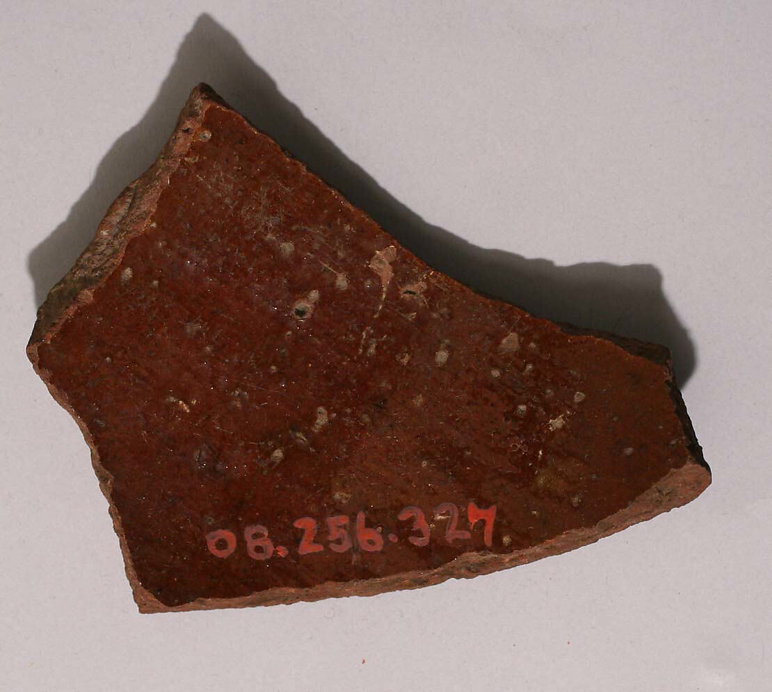 Ceramic Fragment, Earthenware; incised decoration through white slip and coloring under transparent glaze 