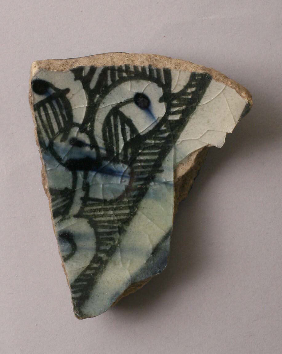Ceramic Fragment, Stonepaste; polychrome underglaze painted under colorless glaze 