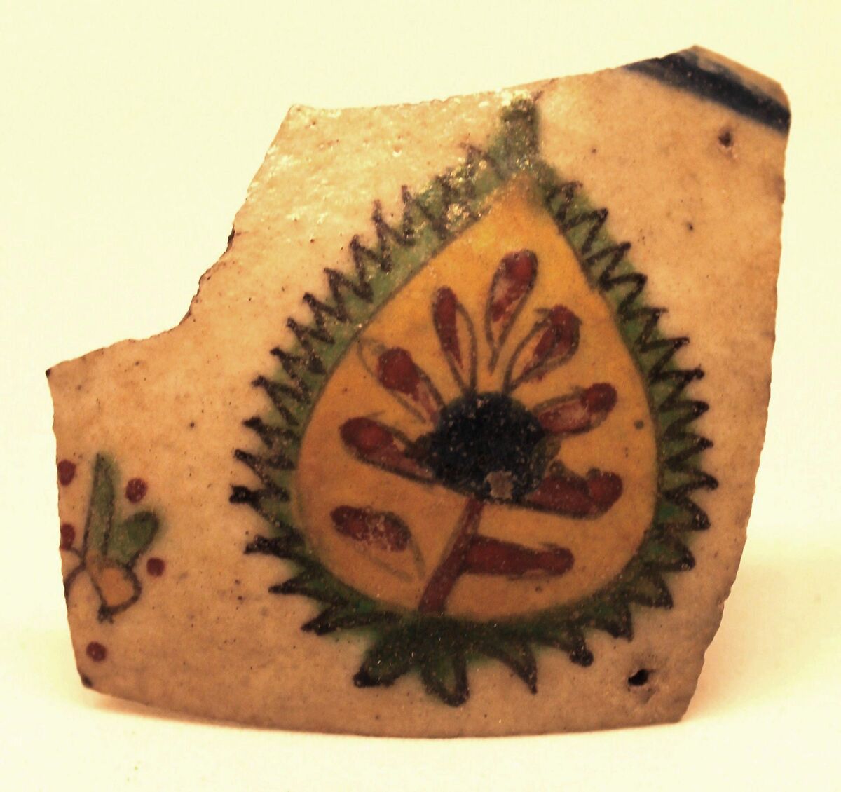 Fragment, Stonepaste; polychrome underglaze painted under colorless glaze 