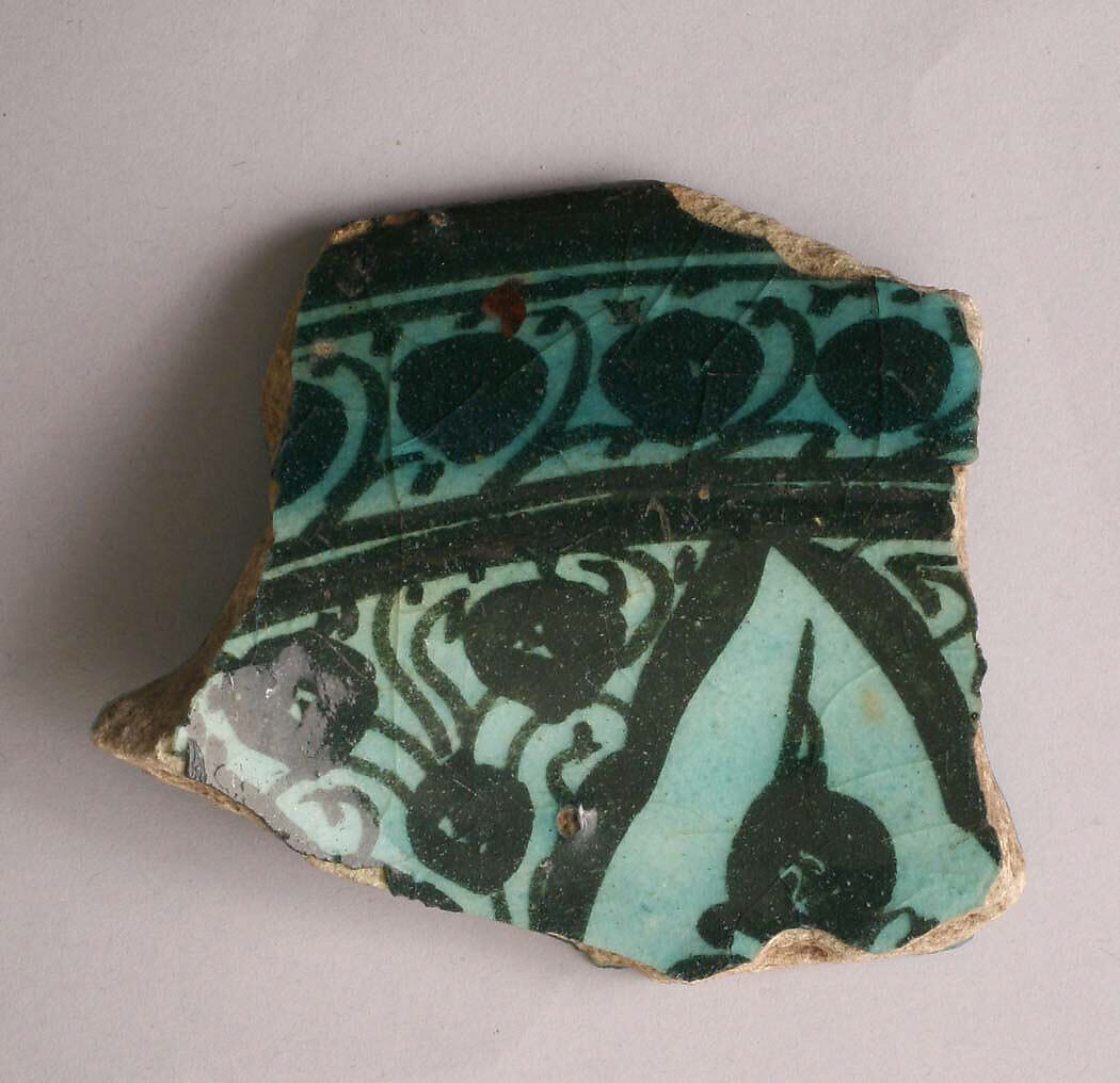 Ceramic Fragment, Stonepaste; underglaze painted under turquoise glaze 
