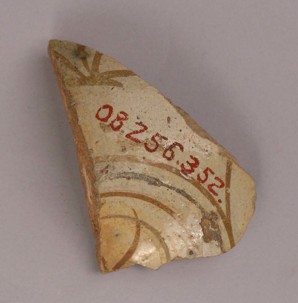 Ceramic Fragment, Fritware; luster-painted on opaque white glaze under transparent colorless glaze