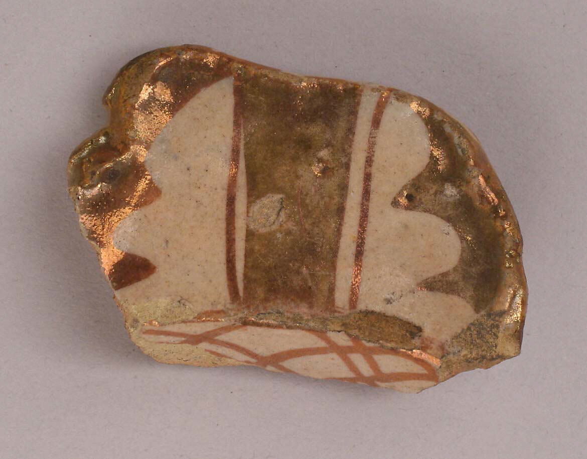 Fragment, Stonepaste; bichrome luster-painted on opaque white glaze under transparent glaze 