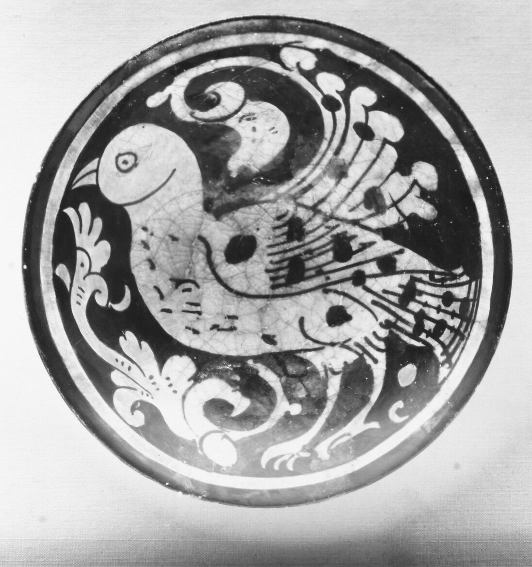 Bowl, Stonepaste; luster-painted on opaque white glaze with monochrome decoration under transparent glaze