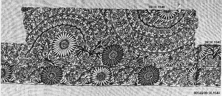 Textile Fragment, Linen, silk; plain weave, embroidered