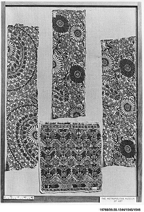 Textile Fragment, Linen, silk; plain weave, embroidered