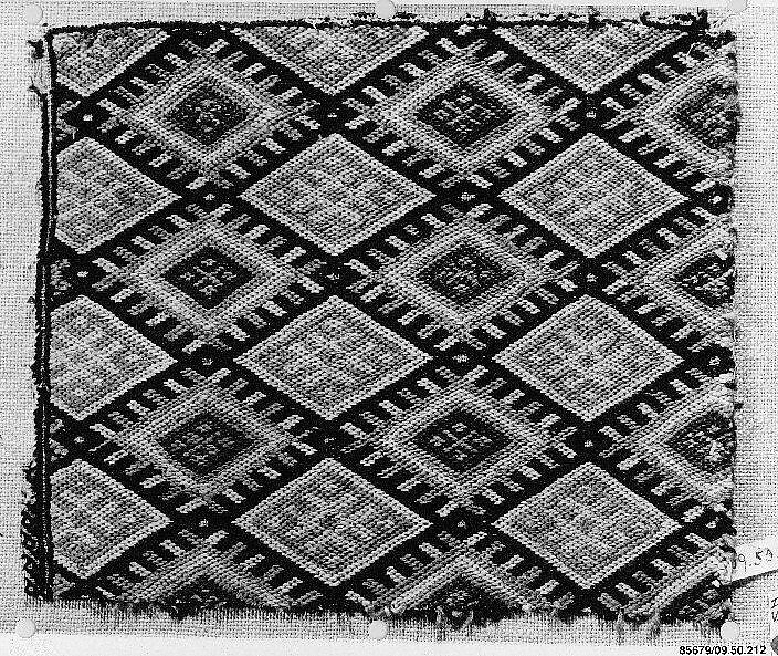 Textile Fragment, Linen, silk; plain weave, embroidered